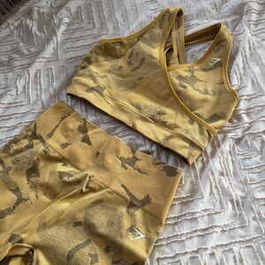 Gymshark Women's Gold Camo Sports Bra and Shorts